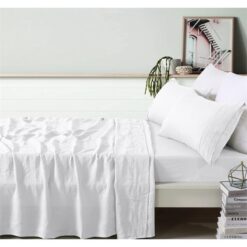 Vintage Design Homeware French Linen Sheet Set, King, White