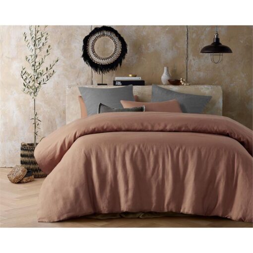 Vintage Design Homeware Hemp Quilt Cover Set, Queen, Hazelnut