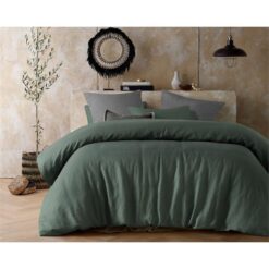 Vintage Design Homeware Hemp Quilt Cover Set, Queen, Sea Green