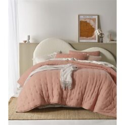 Vintage Design Homeware Hugo Cotton Gauze Quilted Comforter Set, King, Clay