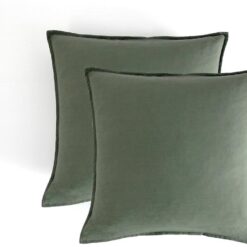 Vintage Washed Microfibre European Pillowcases - Set of 2 Luxurious European Pillow Covers - Khaki Green
