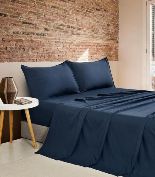 Vintage Washed Microfibre Sheet Set with 1 Pillowcase - Navy - Single