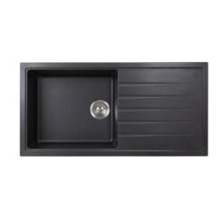 Vivaldi D100L Granite Kitchen Sink - 1000 x 500mm Single Bowl with Drainer - Deep Black - Top/Under Mount