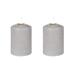 Wald Battery Operated LED Wax Pillar Candle, Set of 2, Small, Grey