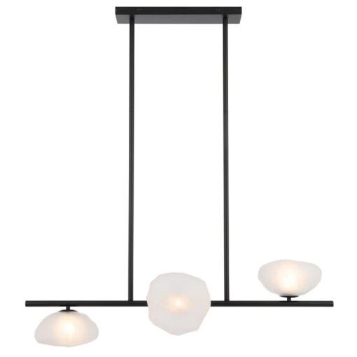Zecca Iron & Glass Horizontal Pendant Light, 3 Light, Black / Opal
