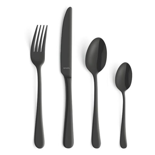 Amefa Austin 24 Piece Stainless Steel Cutlery Set, Matt Black