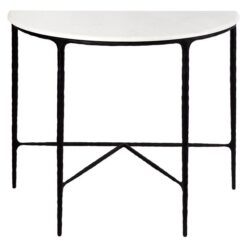 Heston Marble & Iron Demilune Table, 90cm, Black