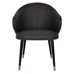 Hugo Commercial Grade Vinyl Dining Chair, Slim Metal Leg, Black / Black Brass