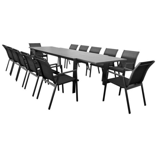 Icarus 13 Piece Aluminium Outdoor Extensible Dining Table Set, 230-345cm, Charcoal