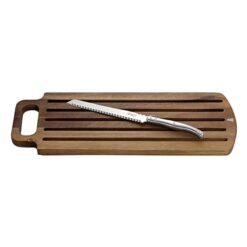 Laguiole Silhouette 2 Piece Acacia Bread Board & Knife Set, Silver