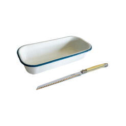 Laguiole Silhouette 2 Piece Enamel Loaf Tin & Bread Knife Set, Small, Ivory