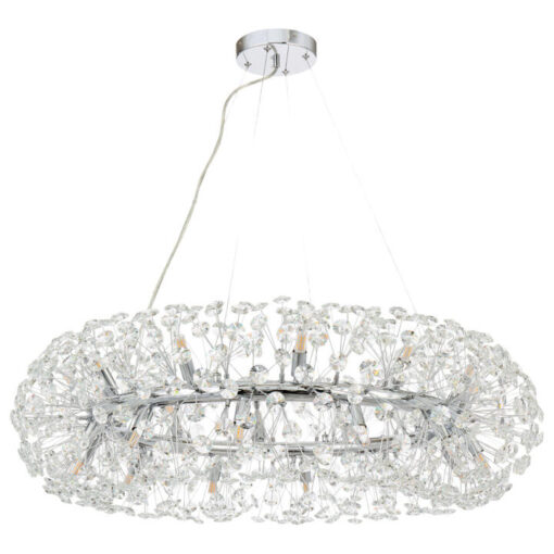 Lerida Crystal Glass & Iron Ring Pendant Light, 24 Light, Chrome