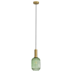 Luxe Ribbed Glass Pendant Light, Green