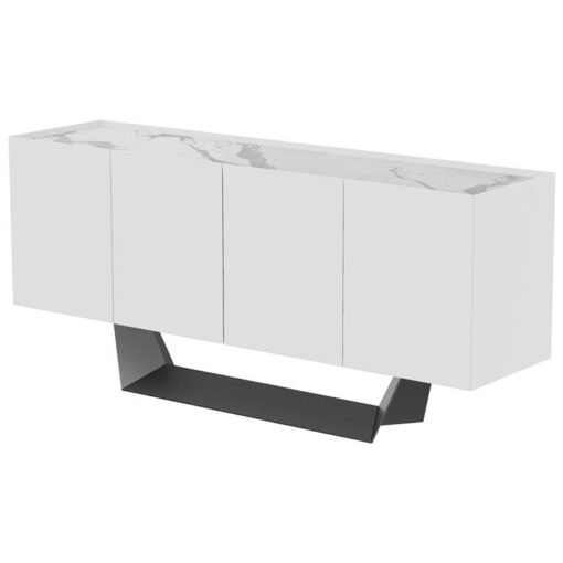 Nadia Ceramic Glass Top Modern 4 Door Sideboard, 176cm, Marmo White / White
