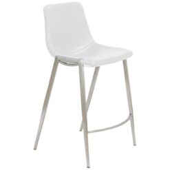 Nash Faux Leather Counter Stool, White / Stainless Steel