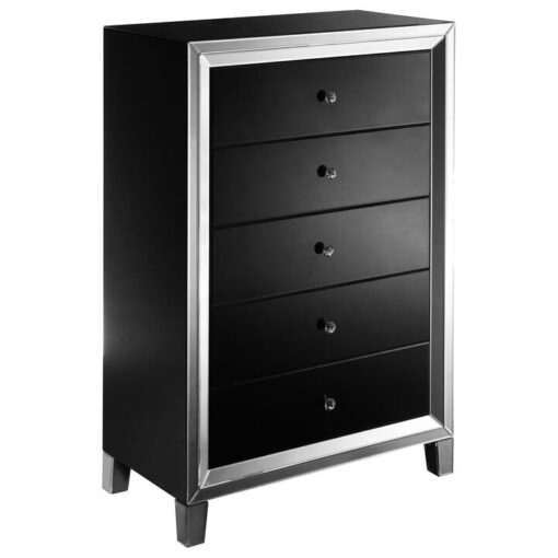 Ritz Mirrored 5 Drawer Tallboy, Black