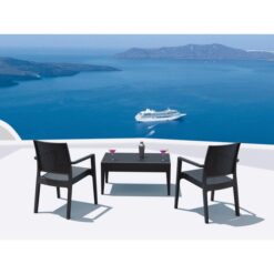 Siesta Ibiza 3 Piece Commercial Grade Resin Rattan Outdoor Armchair & Coffee Table Set, Anthracite