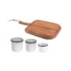 Tramontina Provence 3 Piece Enamel Cup Set with African Mahogany Serving Board, White / Black