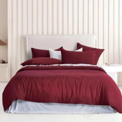 Vintage Washed Microfibre Quilt Cover Set (Burgundy, King)