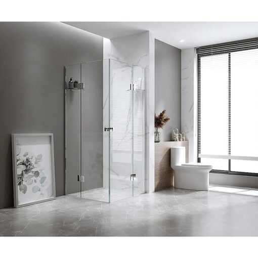 110x120cm Double Door Corner Shower Screen with Channels and SS Hinges - Chrome