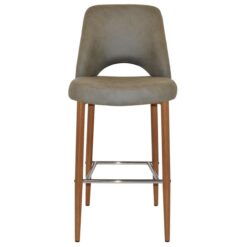 Albury Commercial Grade Pelle / Benito Fabric Bar Stool, Metal Leg, Sage / Light Oak