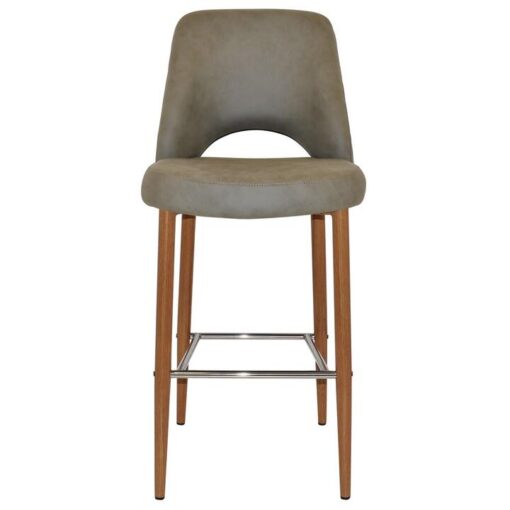 Albury Commercial Grade Pelle / Benito Fabric Bar Stool, Metal Leg, Sage / Light Oak
