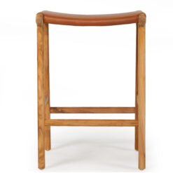 Bredbo Leather & Teak Timber Saddle Counter Stool, Tan / Natural