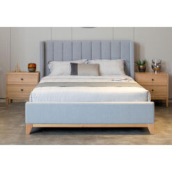 Calmor Fabric Bed with Fluted Bedhead, Queen, Light Grey