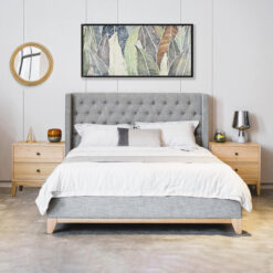 Calmor Fabric Bed with Tufted Bedhead, Queen, Light Grey