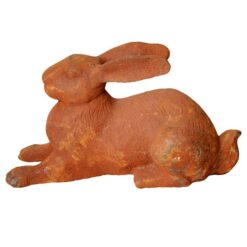 Cast Iron Lying Rabbit Figurine Garden Decor, Rust