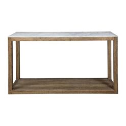 Denver Aveyron Marble Topped Oak Timber Console Table, 150cm, Natural