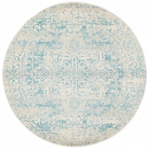Evoke Muse Turkish Made Oriental Round Rug, 200cm, White / Blue
