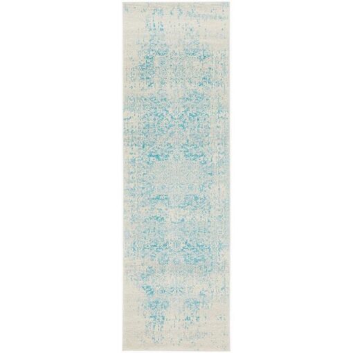 Evoke Muse Turkish Made Oriental Runner Rug, 300x80cm, White / Blue