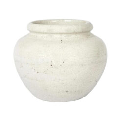 Leo Terracotta Urn, Short, Craquelure White