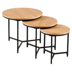 Lunera 3 Piece Wood & Metal Round Nested Table Set