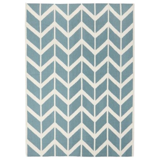 Nomad Chevron Flat Woven Wool Rug, 225x155cm, Blue
