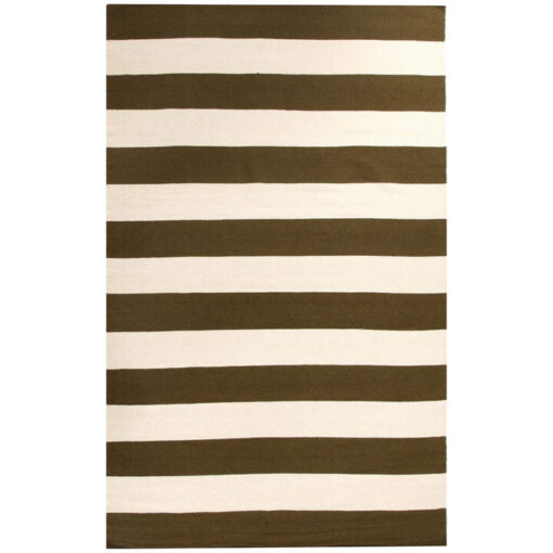 Nomad Stripe Flat Woven Wool Rug, 225x155cm, Olive / Ivory