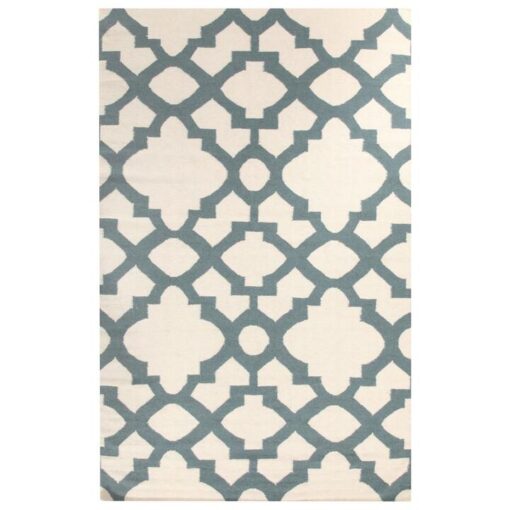 Nomad Trellis Flat Woven Wool Rug, 225x155cm, Ivory / Blue