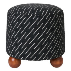 Orta Jacquard Fabric Round Ottoman Stool, Black