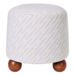 Orta Jacquard Fabric Round Ottoman Stool, White