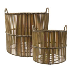 Pavillion Rhodes 2 Piece Poly Rattan Outdoor Planter Holder Set, Clay