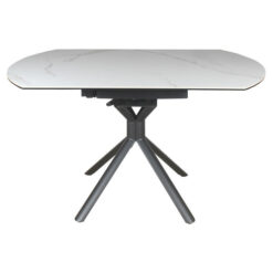 Renzo Ceramic Glass & Metal Drop Leaf Extension Dining Table, 90-135cm, White / Black