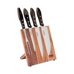 Tramontina Churrasco Polywood 5 Piece Barbecue Magnetic Knife Block Set, Dark Natural