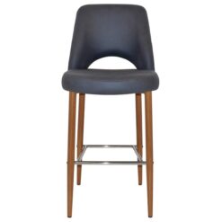 Albury Commercial Grade Pelle / Benito Fabric Bar Stool, Metal Leg, Navy / Light Oak