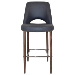 Albury Commercial Grade Pelle / Benito Fabric Bar Stool, Metal Leg, Navy / Light Walnut