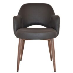 Albury Commercial Grade Pelle / Benito Fabric Dining Armchair, Metal Leg, Java / Light Walnut