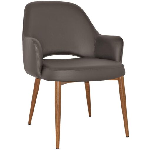 Albury Commercial Grade Vinyl Tub Chair, Metal Leg, Charcoal / Light Oak