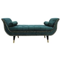 Arya Velvet Fabric Sleigh Bed End Bench, Emerald