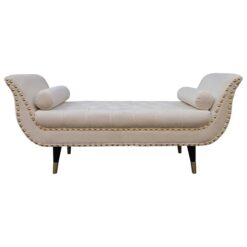 Arya Velvet Fabric Sleigh Bed End Bench, Pearl