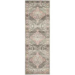Avenue No.703 Tribal Runner Rug, 400x80cm, Charcoal / Pink